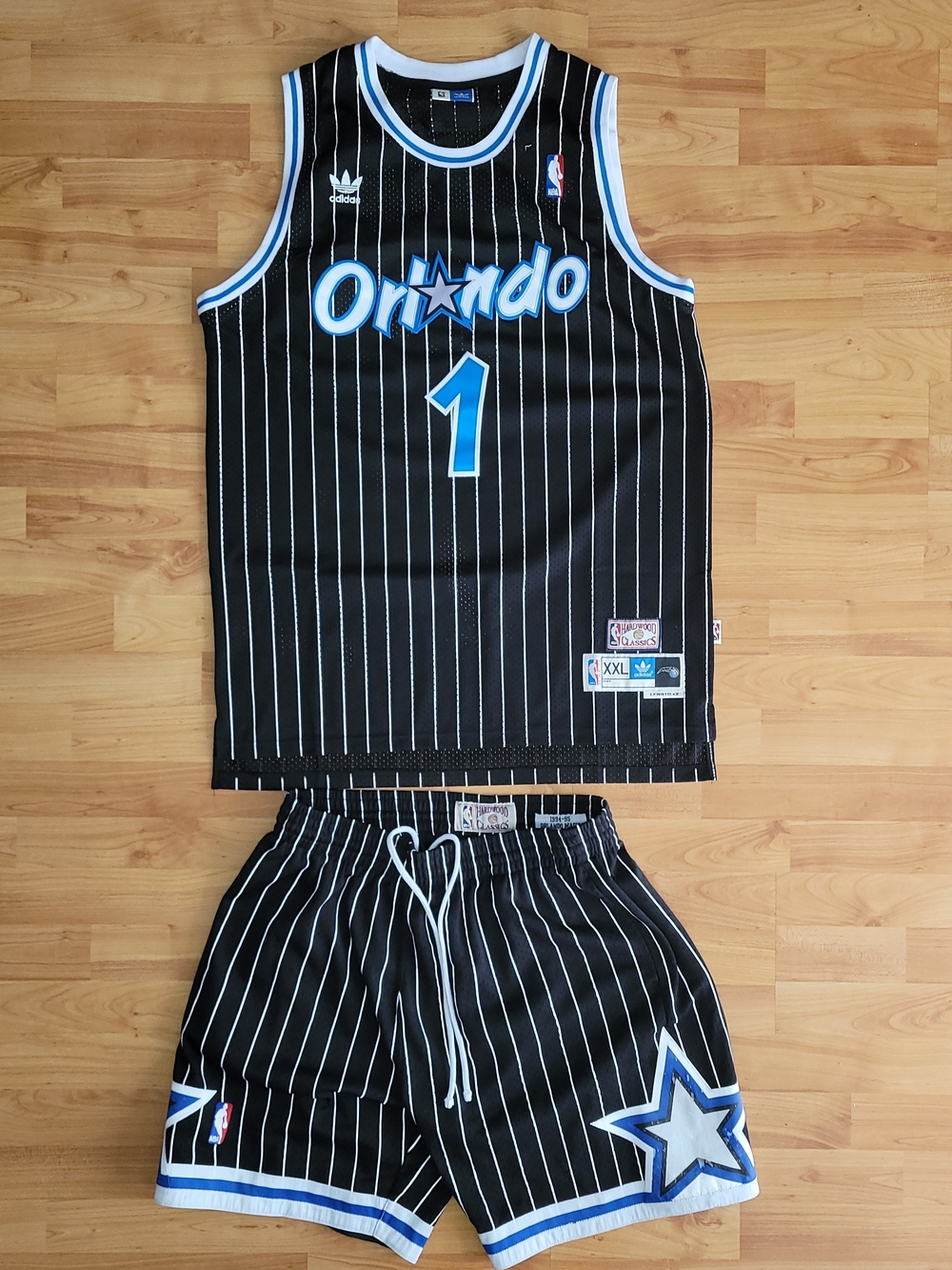 Orlando Magic NBA Pinstripe Set: XL Mitchell And Ness VTG Shorts + Adidas Jersey
